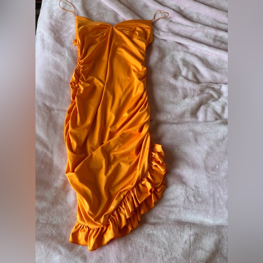 Bright Orange Ruffled Mini Dress - Picture 5 of 8
